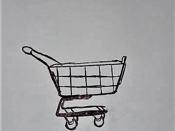 Dibujo con bolígrafo de un carrito de supermercado